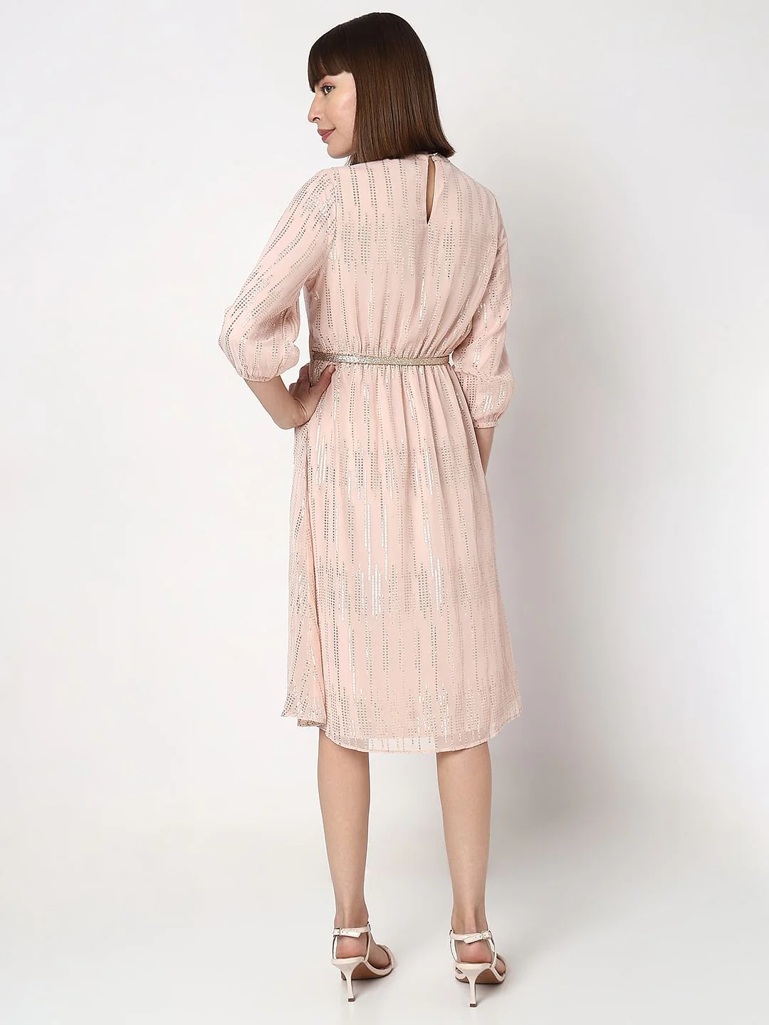 Beige Sequin Detail Midi Dress - Image 4