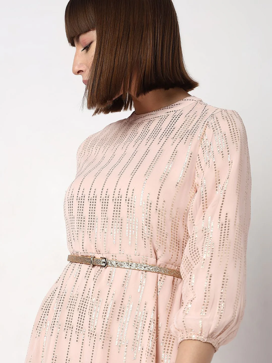 Beige Sequin Detail Midi Dress - Image 5