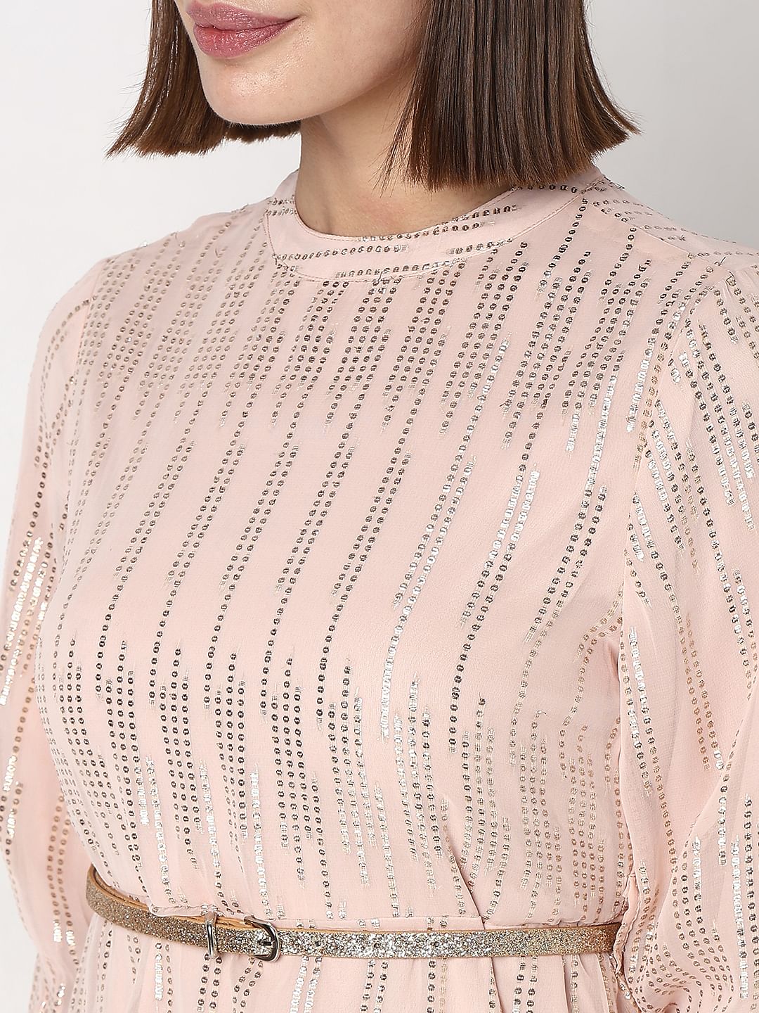 Beige Sequin Detail Midi Dress - Image 6