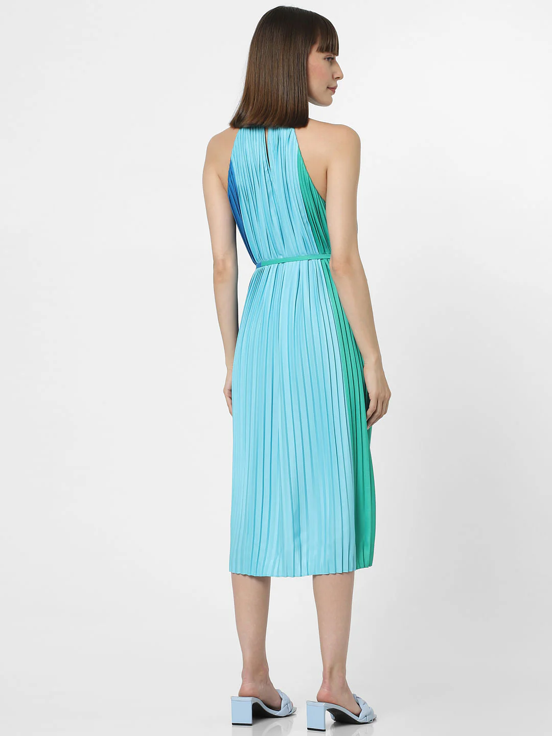 Blue Pleated Colourblocked Midi Dress - Image 4