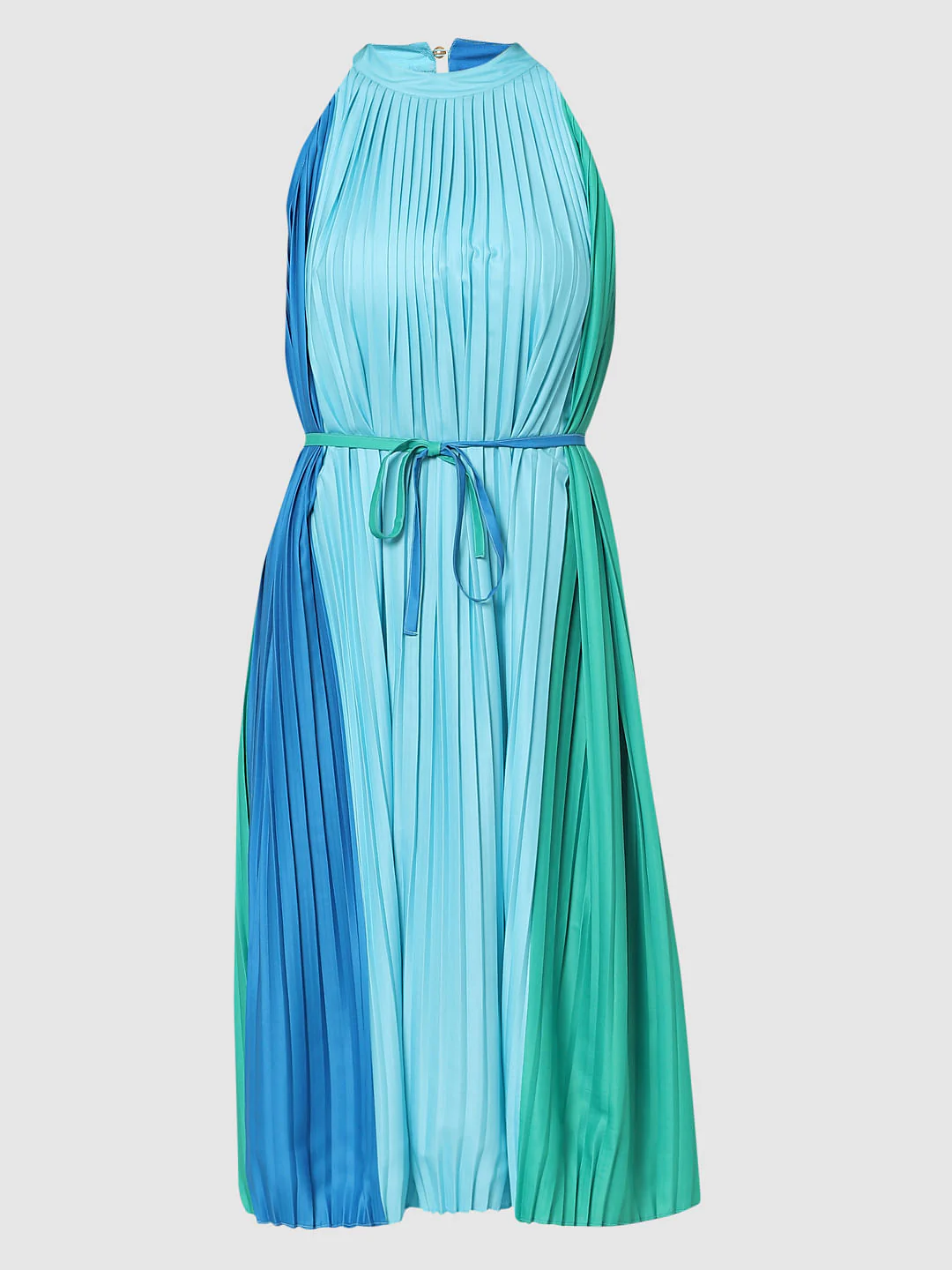 Blue Pleated Colourblocked Midi Dress - Image 6