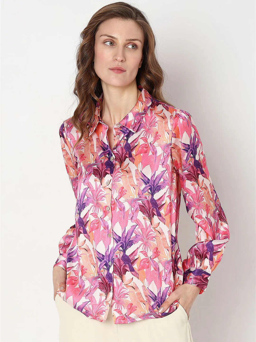 Pink Floral Satin Shirt - Image 2