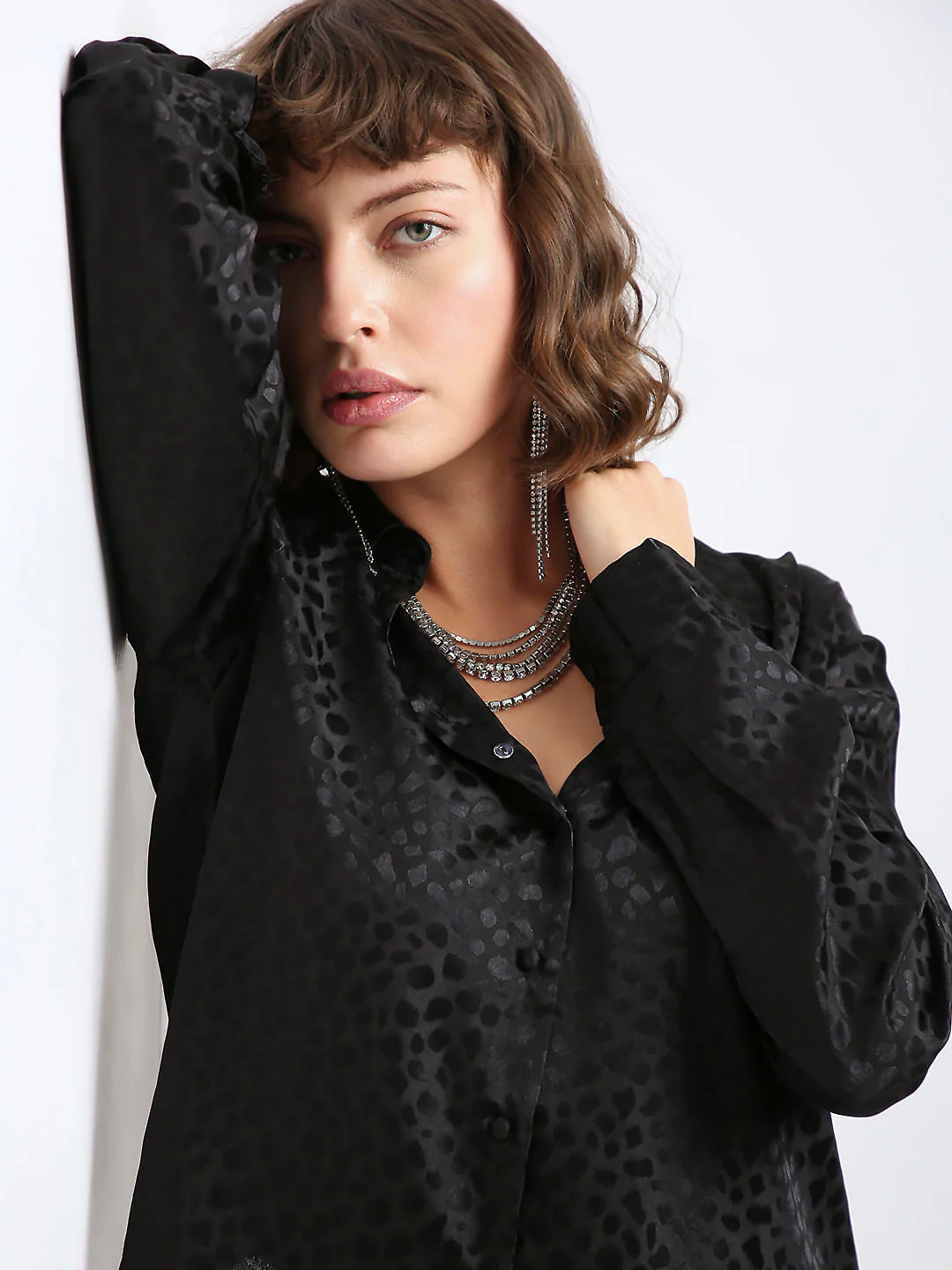 Black Satin Jacquard Shirt