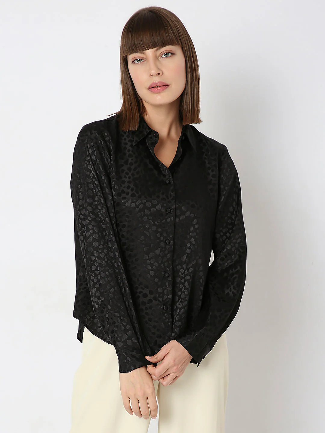 Black Satin Jacquard Shirt - Image 2