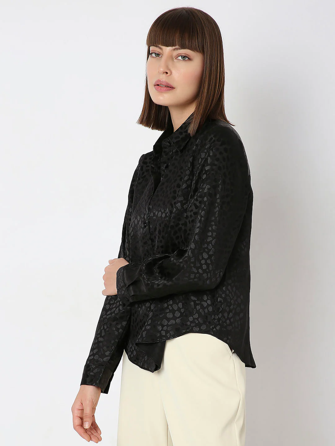 Black Satin Jacquard Shirt - Image 3