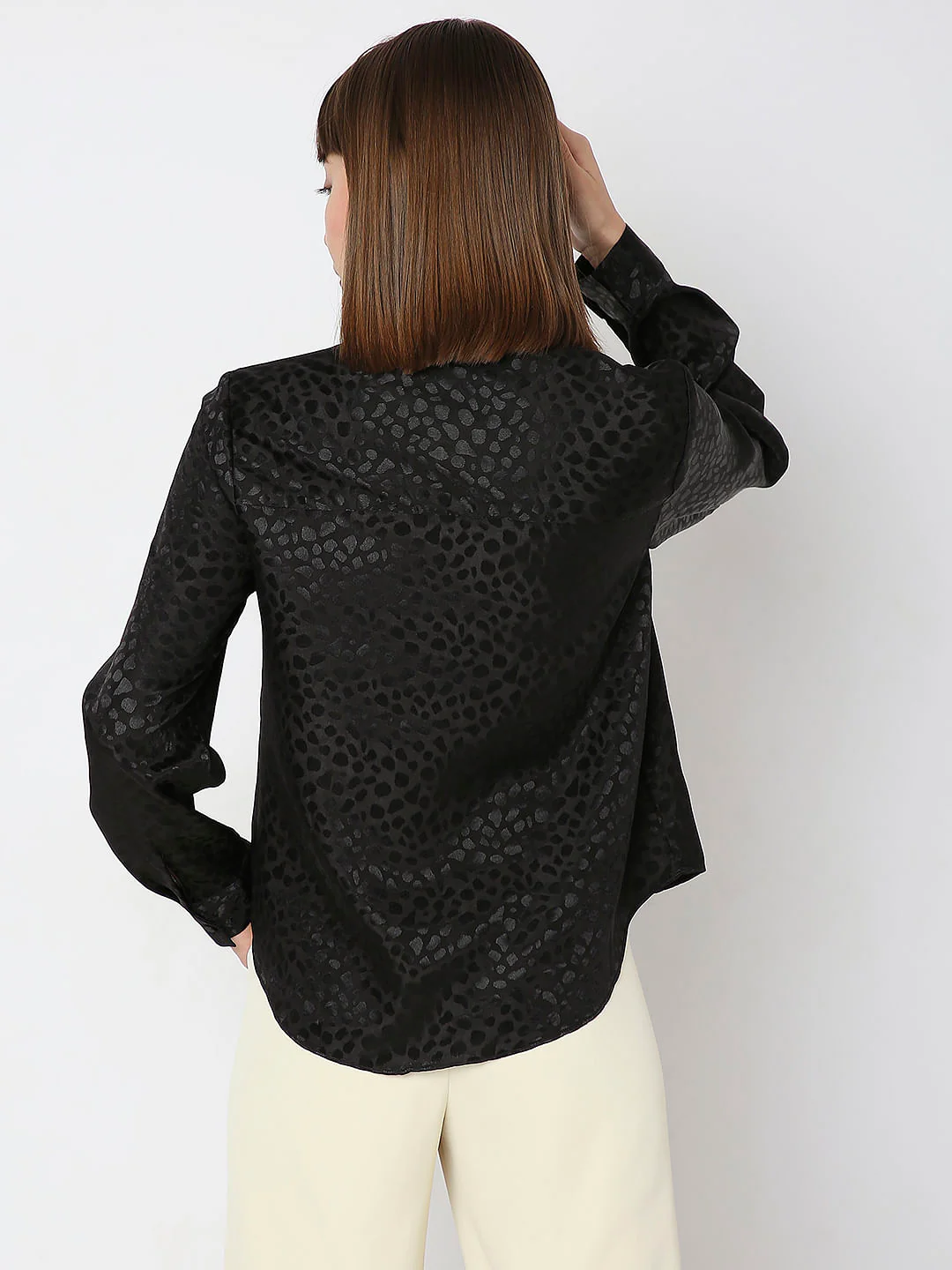 Black Satin Jacquard Shirt - Image 4