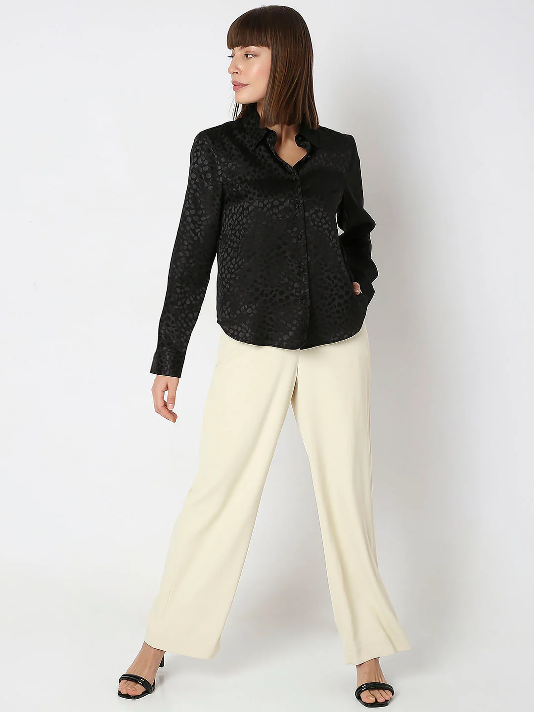 Black Satin Jacquard Shirt - Image 5