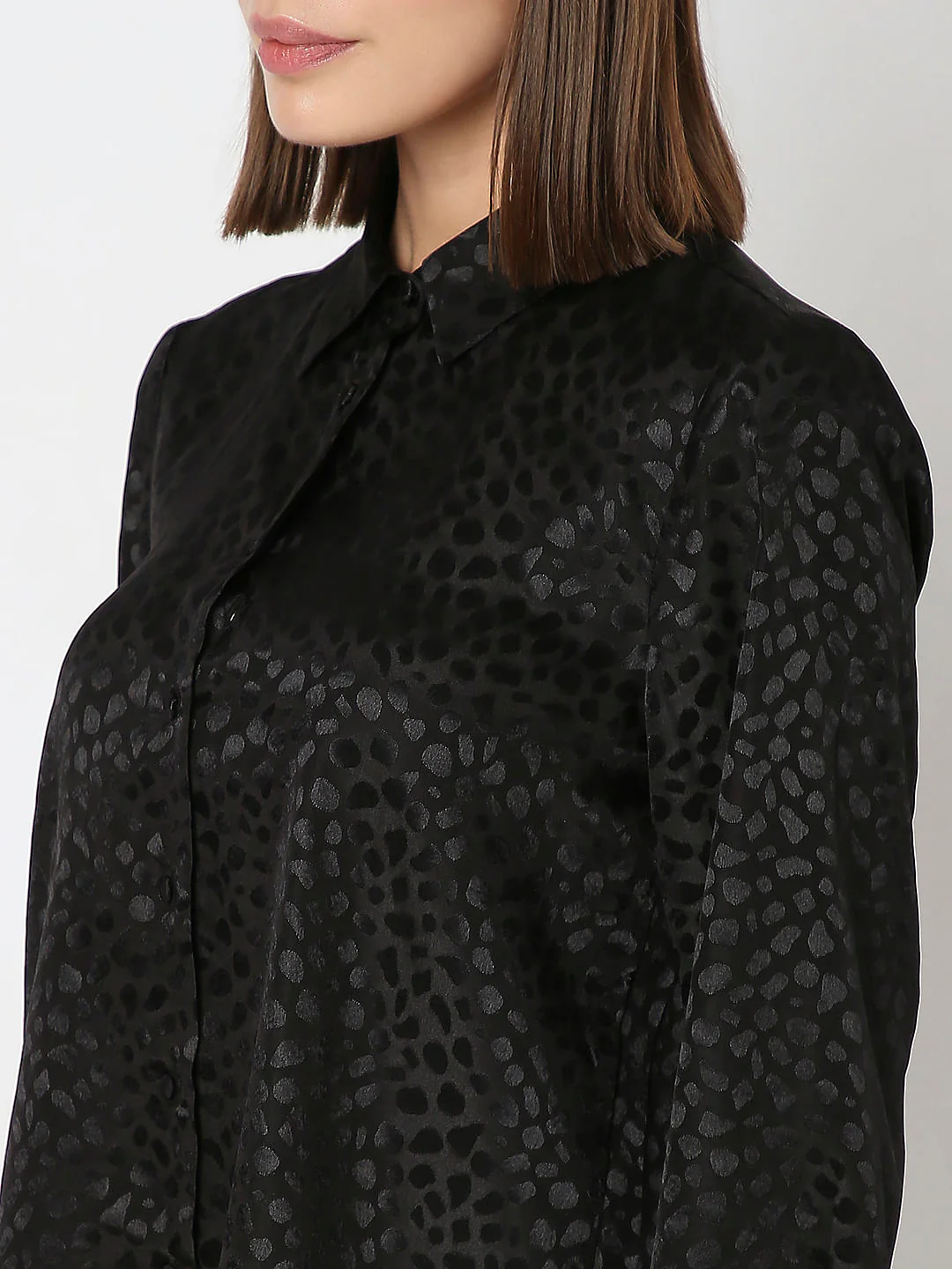 Black Satin Jacquard Shirt - Image 8