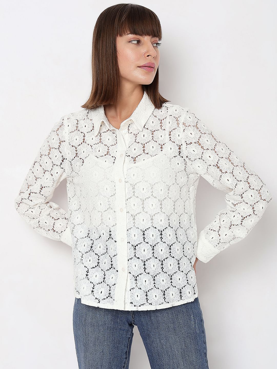 White Floral Lace Shirt - Image 2