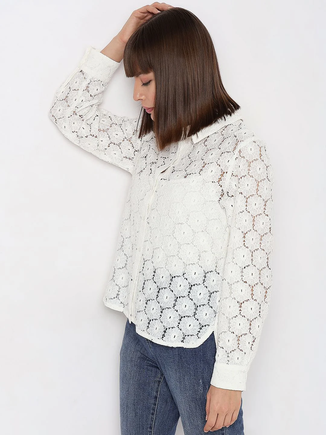 White Floral Lace Shirt - Image 3
