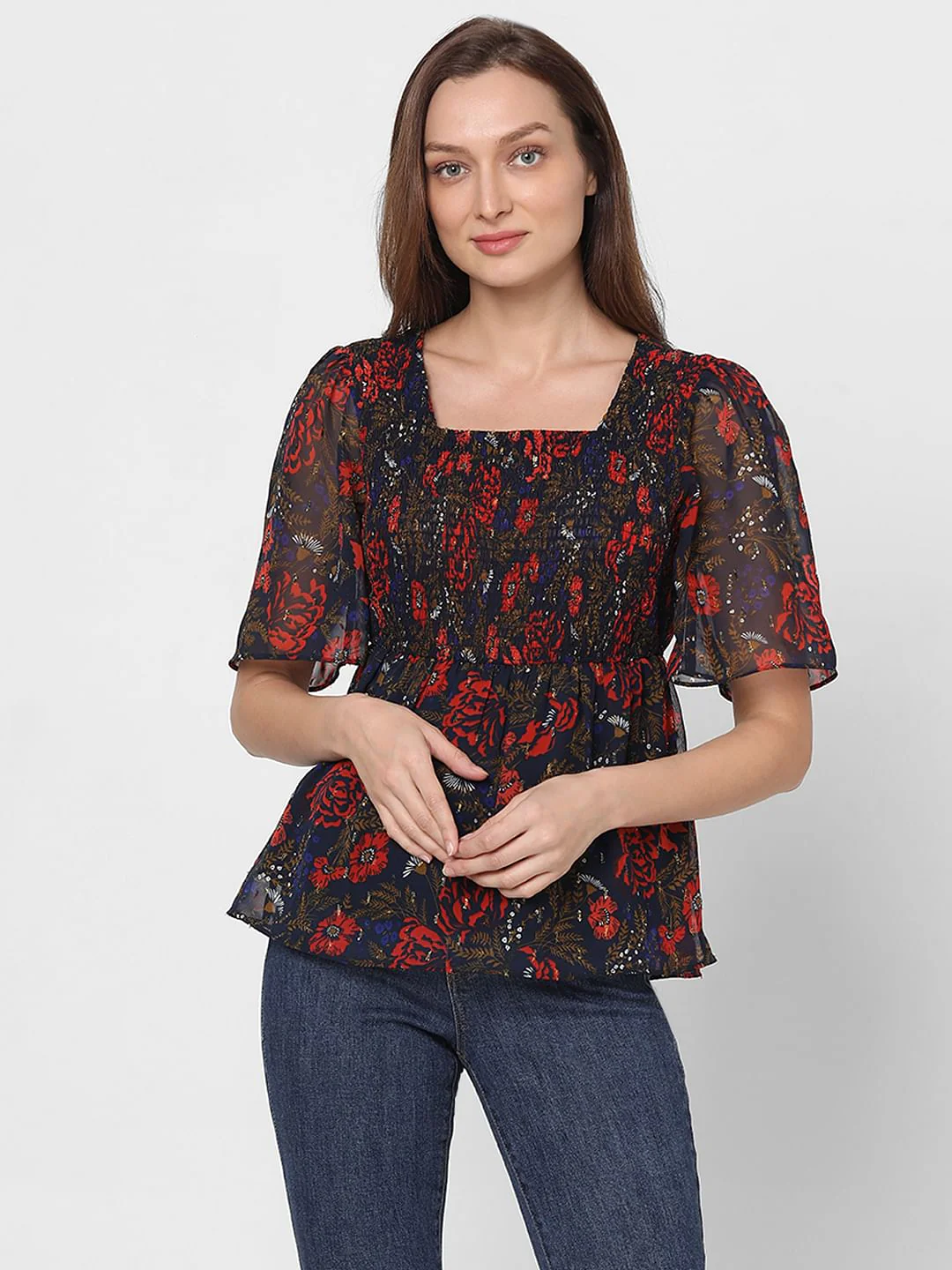 Navy Blue Rose Printed Top - Image 2