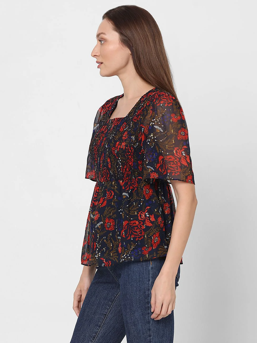 Navy Blue Rose Printed Top - Image 3
