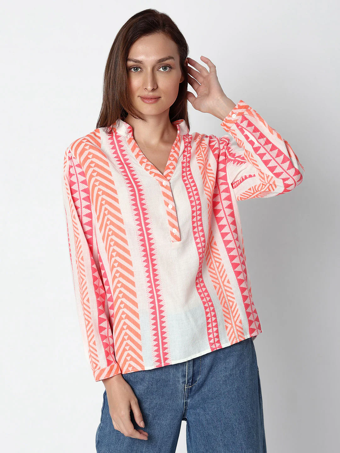 Coral Pink Printed Top - Image 2