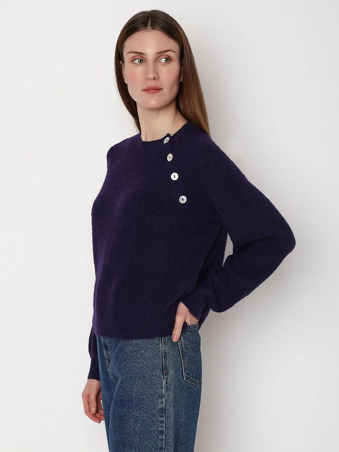 Navy Blue Button Detail Pullover - Image 3