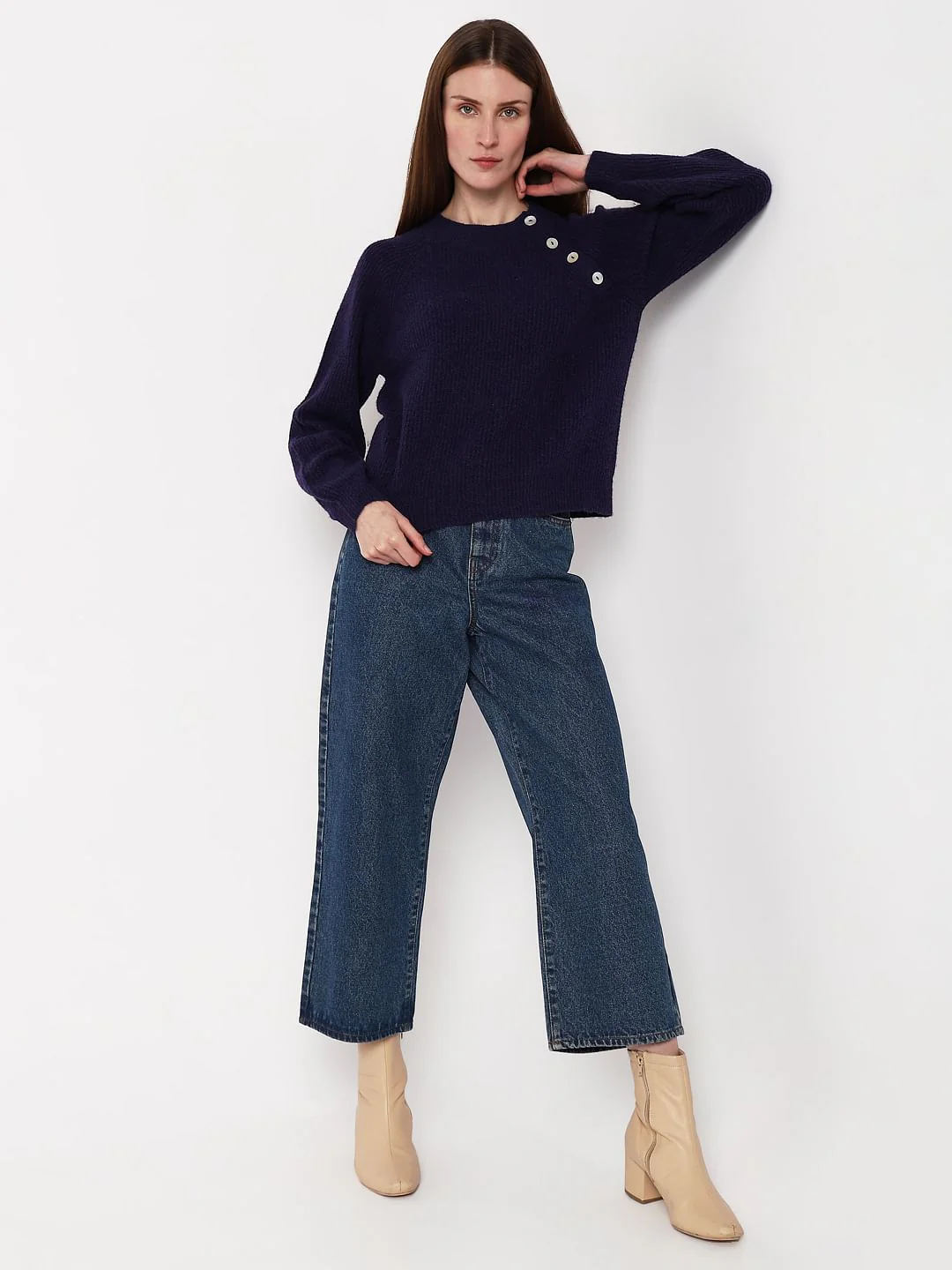 Navy Blue Button Detail Pullover - Image 5