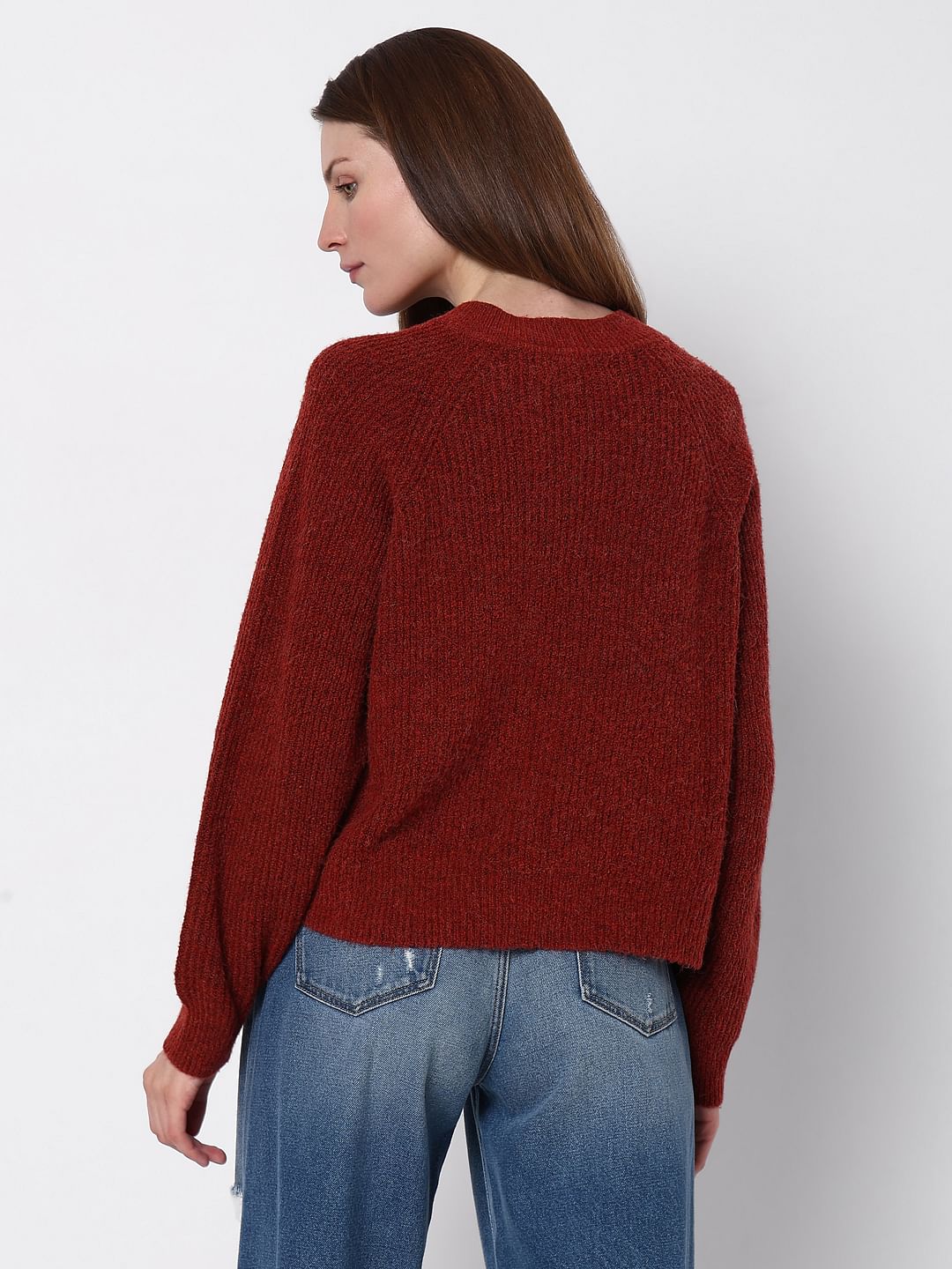 Maroon O-Neck Button Detail Pullover - Image 4