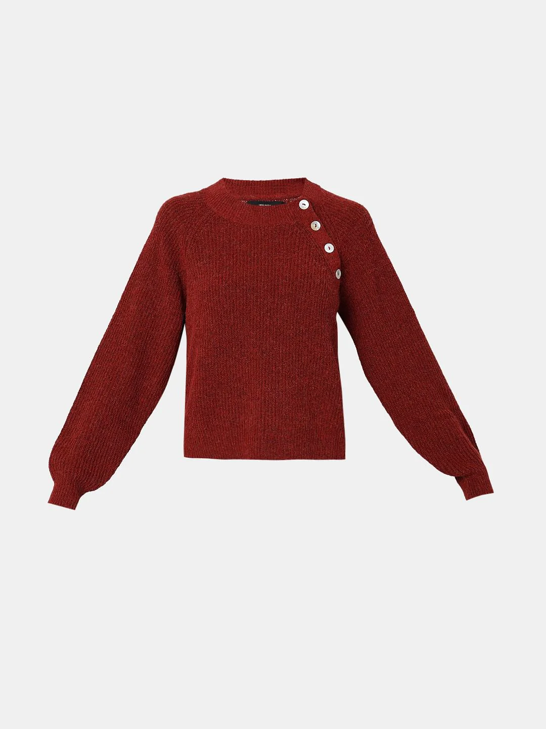 Maroon O-Neck Button Detail Pullover - Image 7