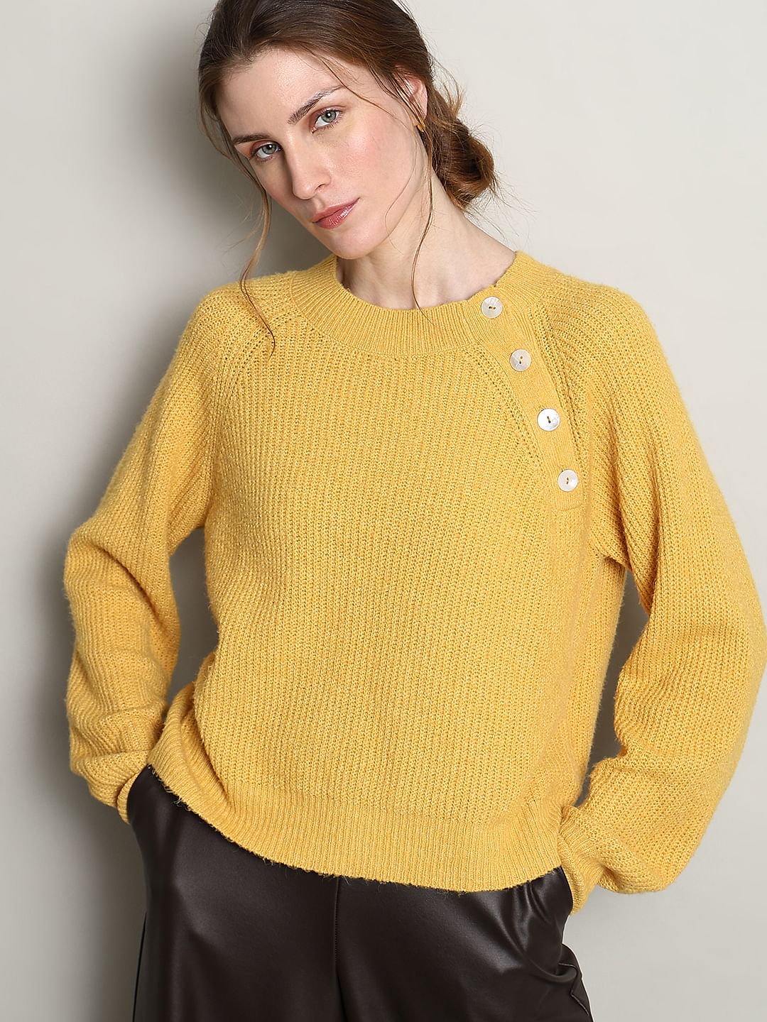 Yellow Button Detail Pullover