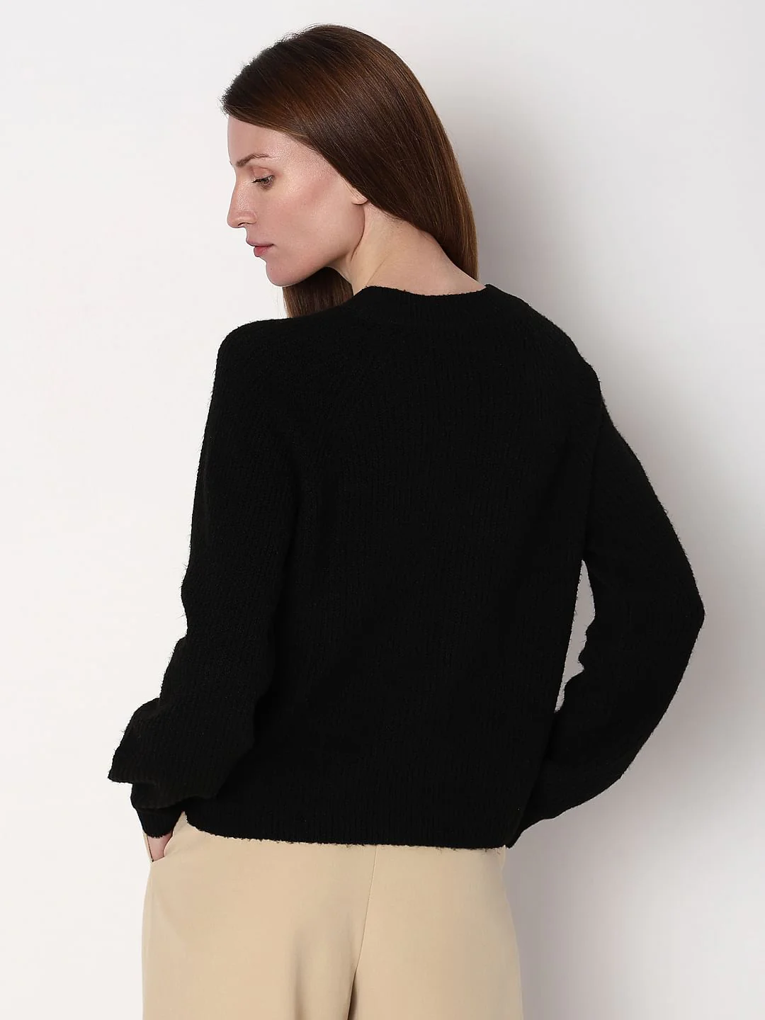 Black Metal Button Detail Pullover - Image 4