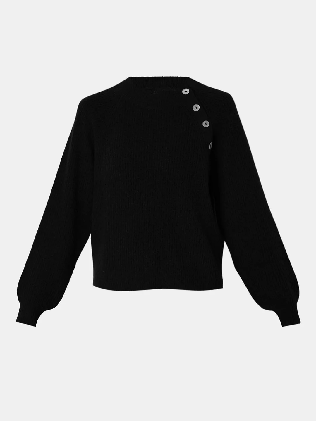 Black Metal Button Detail Pullover - Image 7