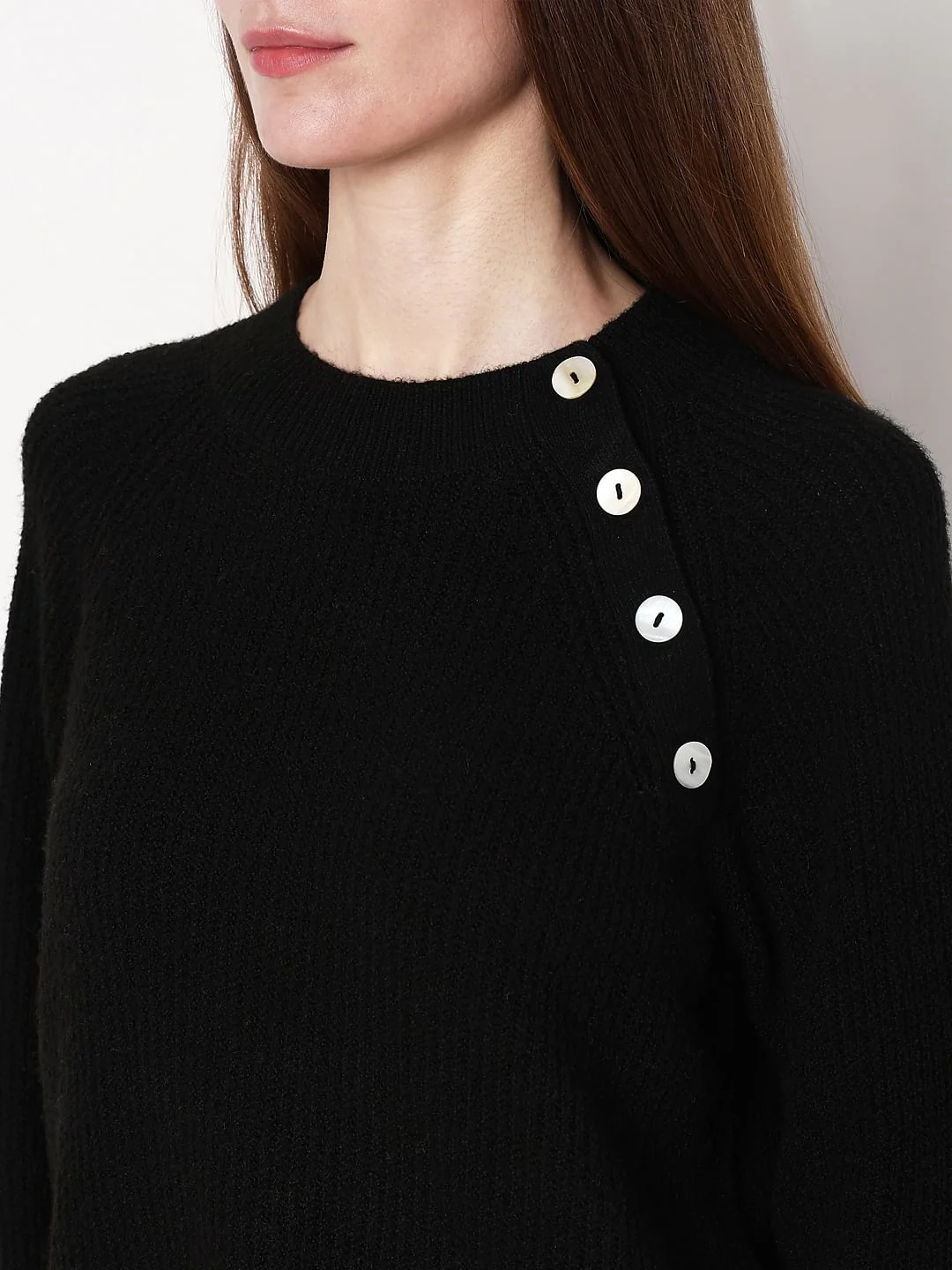 Black Metal Button Detail Pullover - Image 8