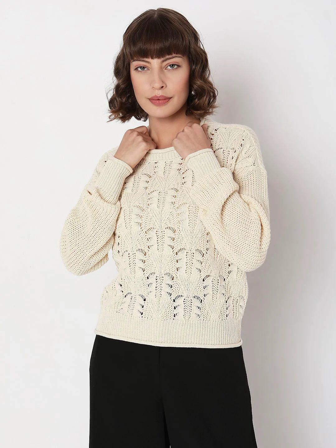 Beige Jacquard Knit Pullover - Image 2