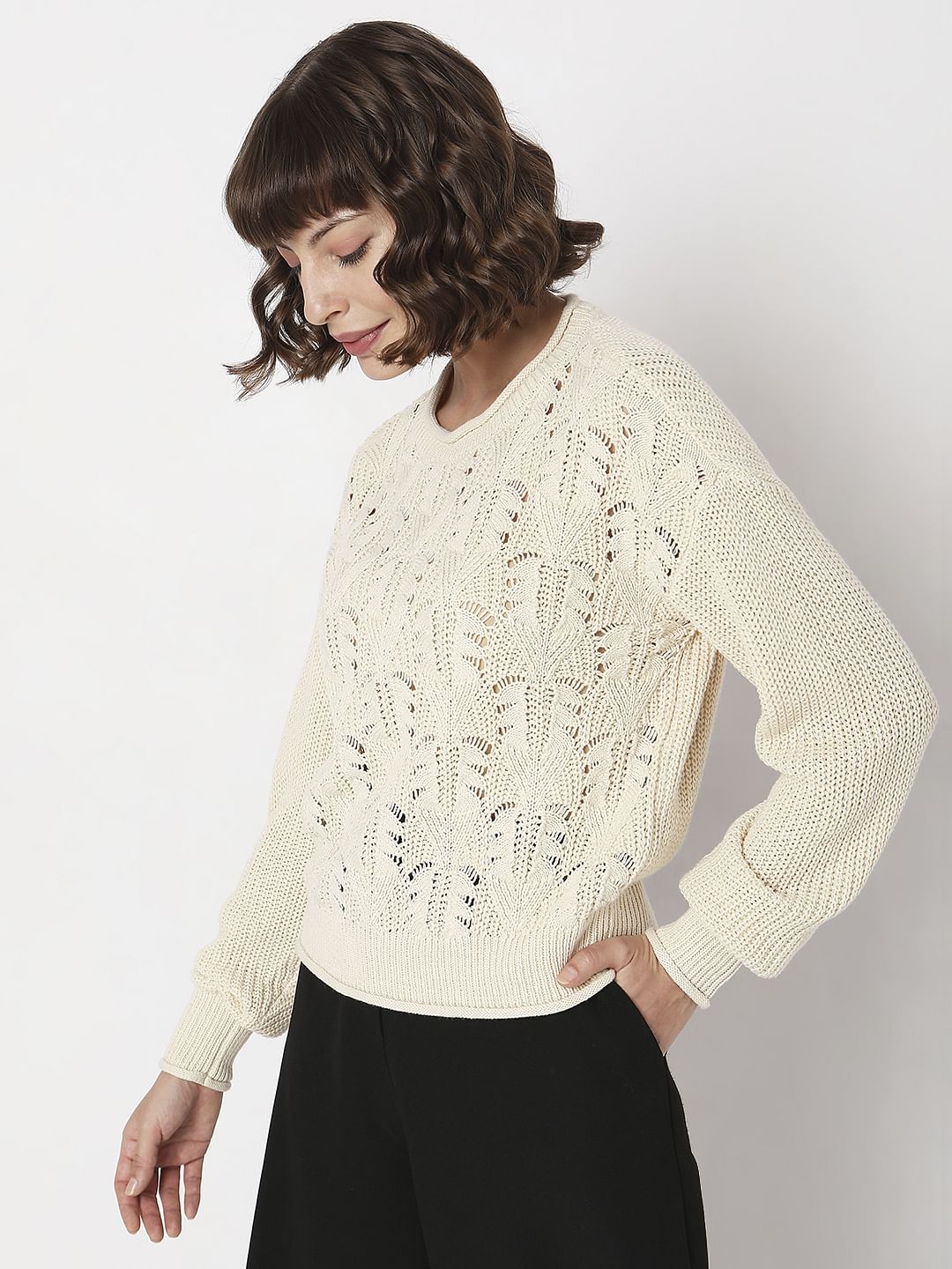 Beige Jacquard Knit Pullover - Image 3
