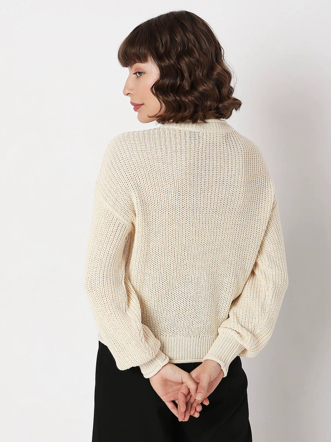 Beige Jacquard Knit Pullover - Image 4