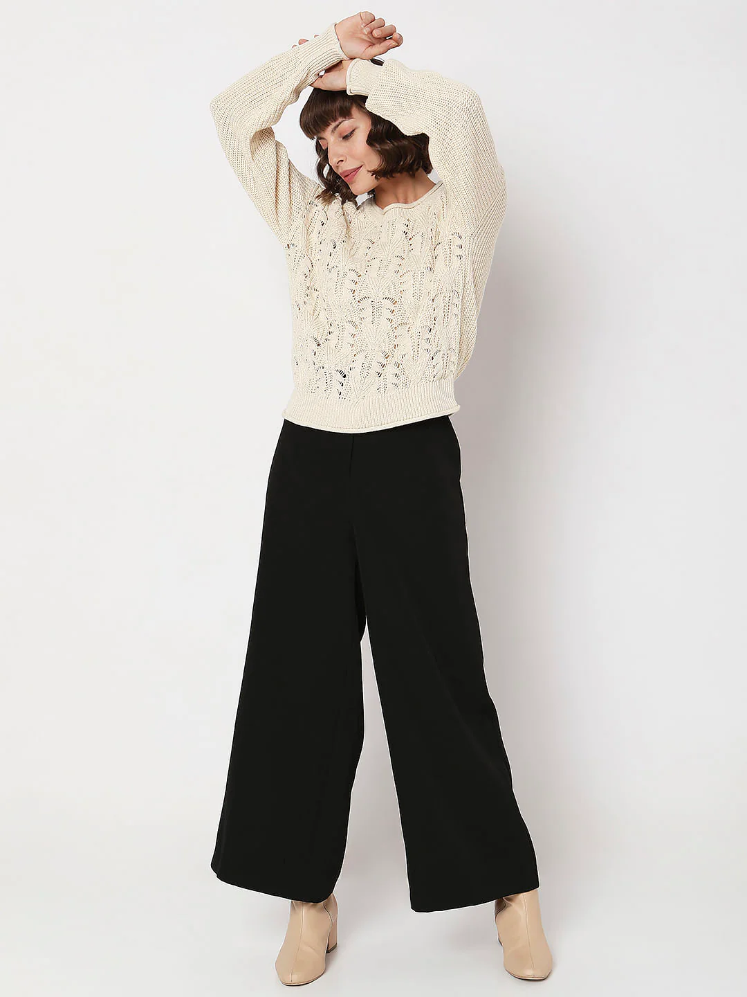Beige Jacquard Knit Pullover - Image 5