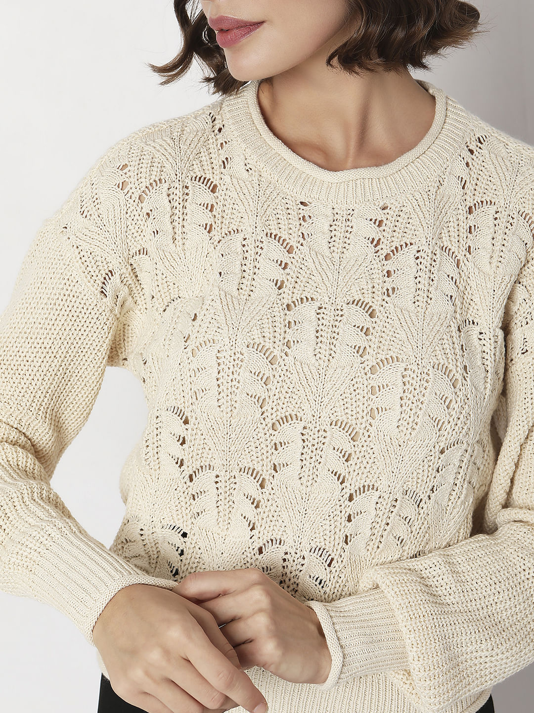 Beige Jacquard Knit Pullover - Image 6