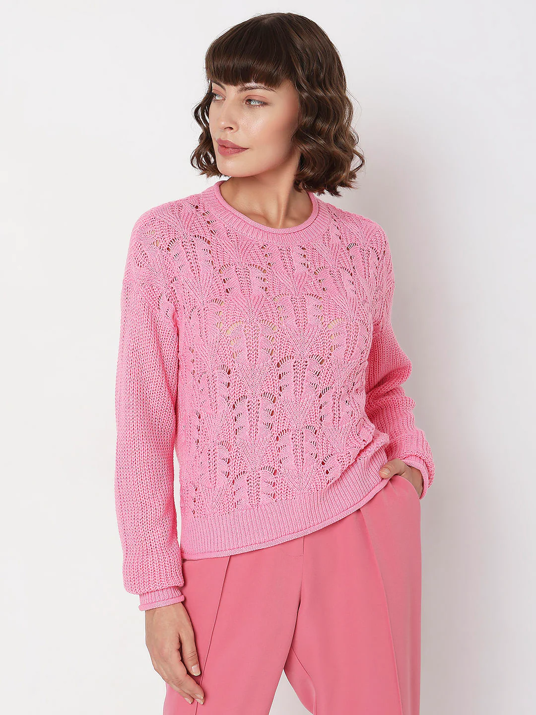 Pink Jacquard Knit Pullover - Image 2