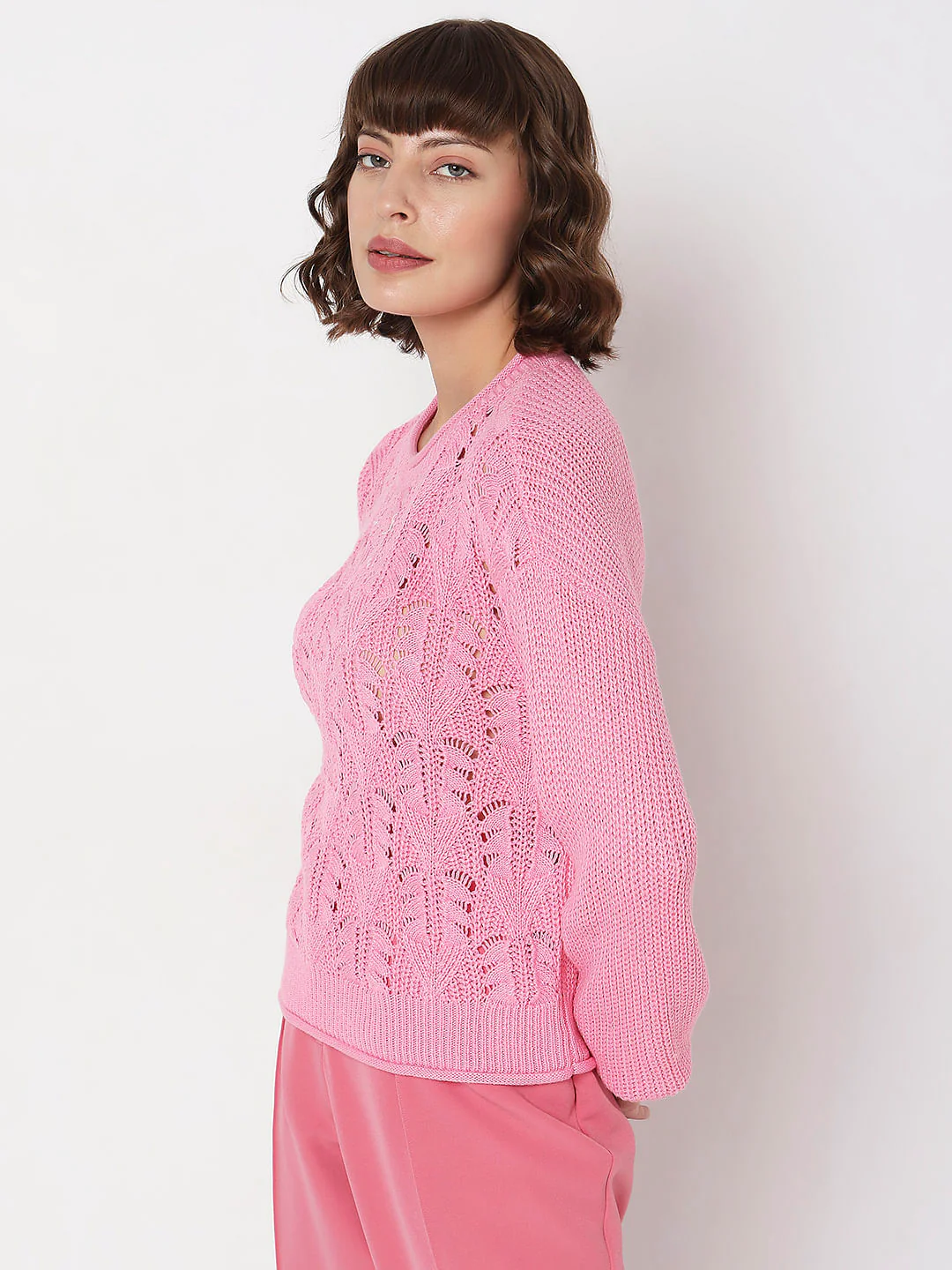 Pink Jacquard Knit Pullover - Image 3