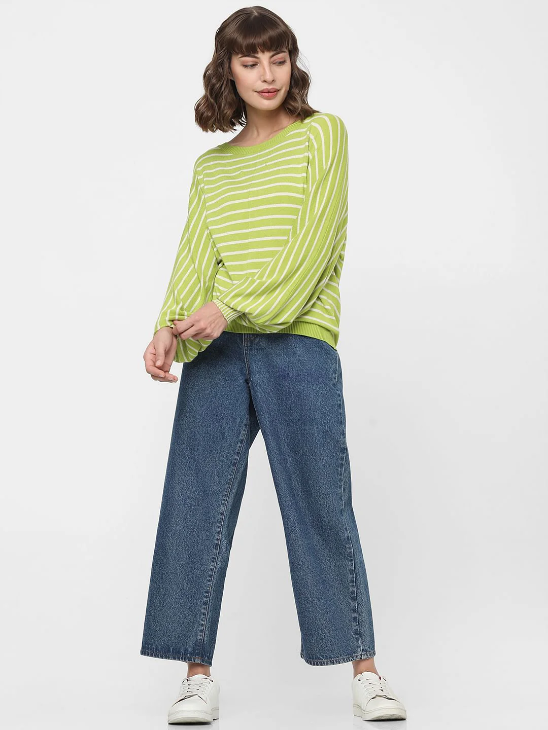 Green Striped Balloon Sleeves Pullover - Image 5