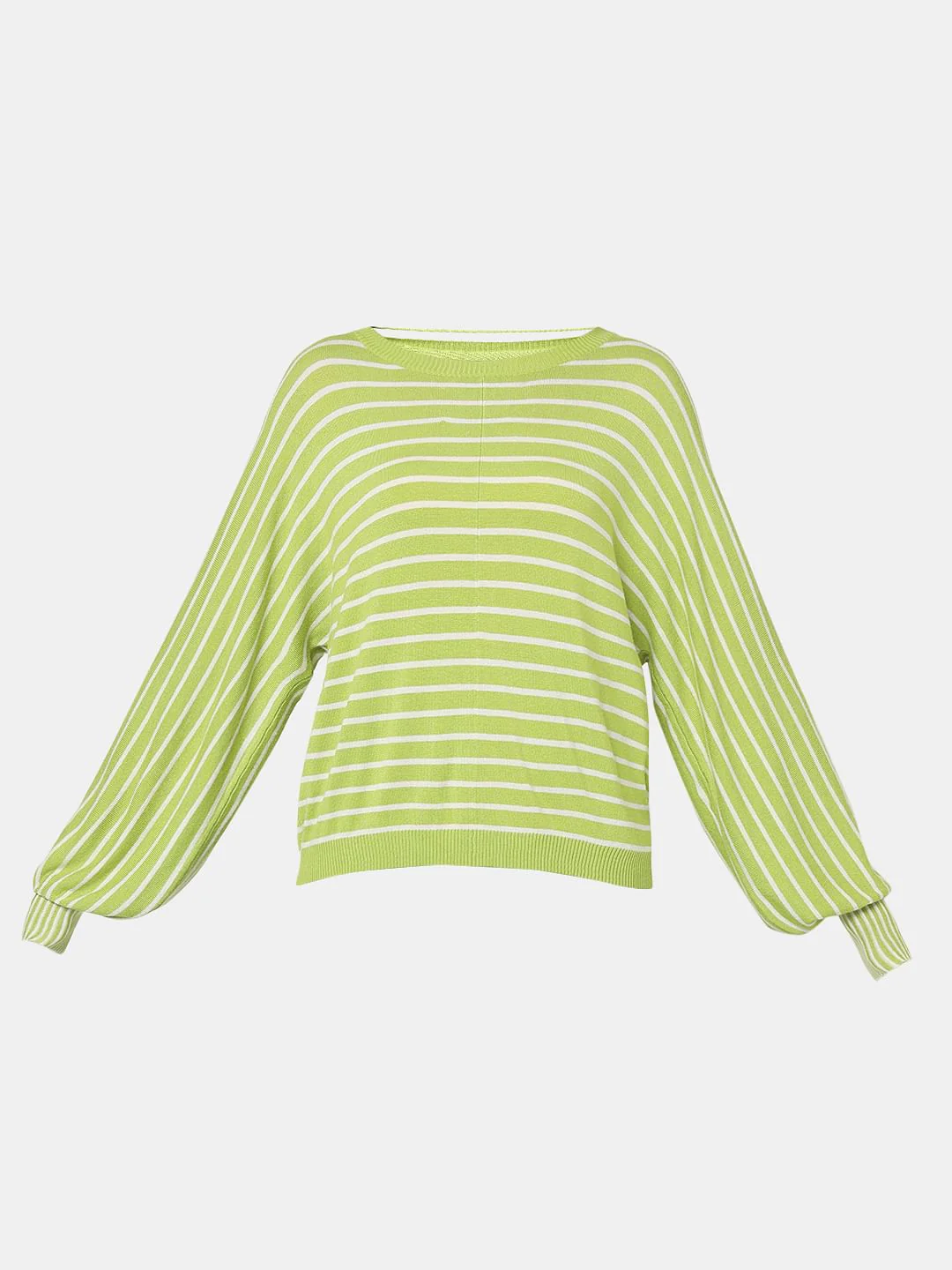 Green Striped Balloon Sleeves Pullover - Image 7