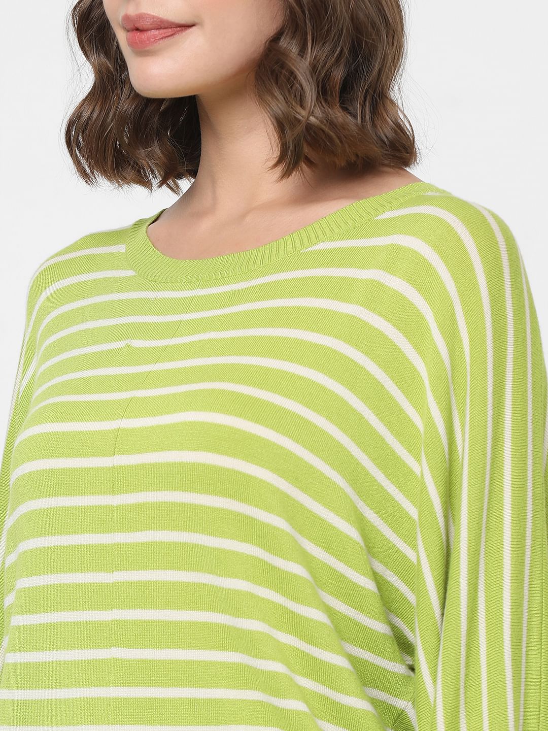 Green Striped Balloon Sleeves Pullover - Image 8