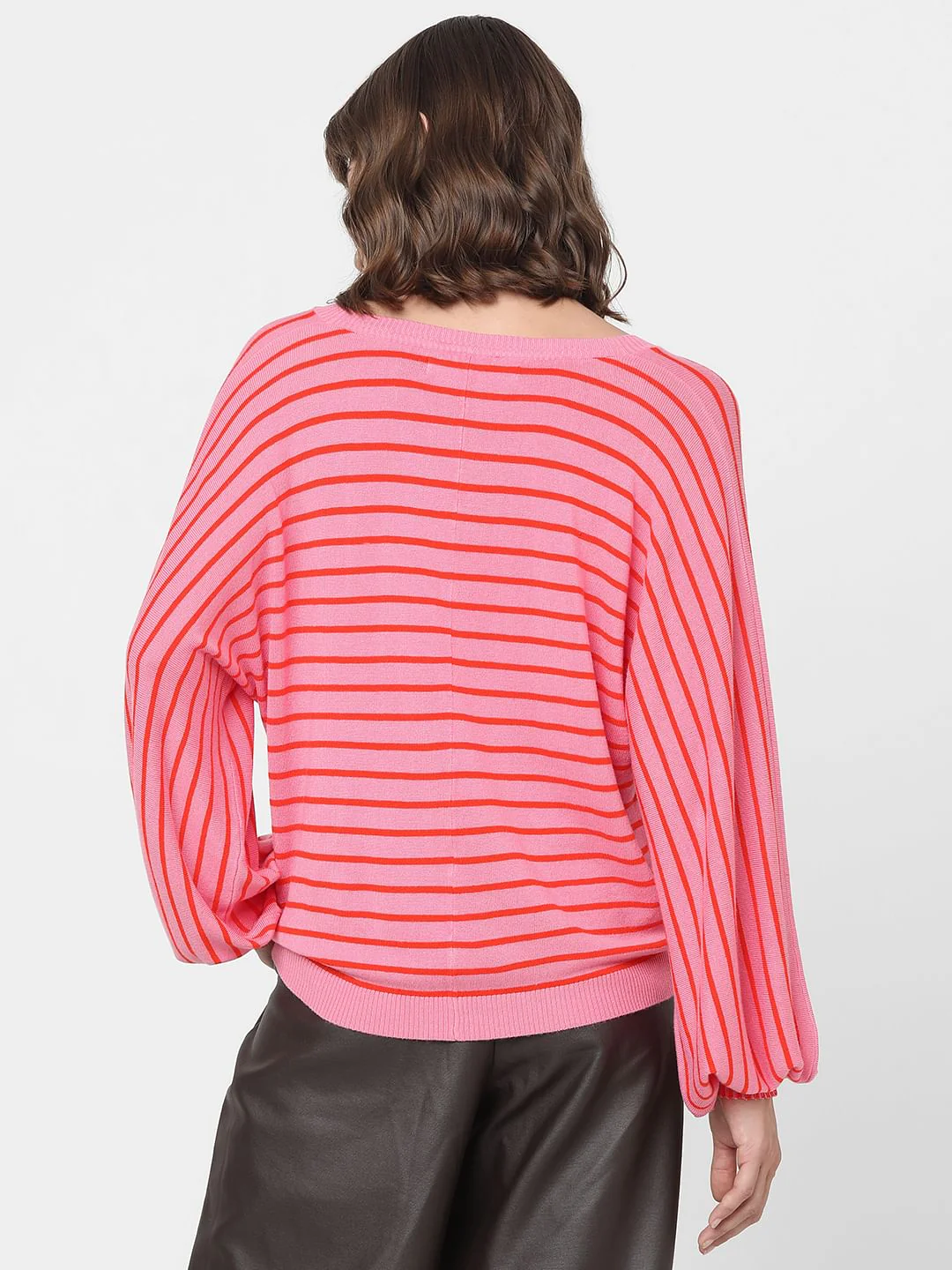 Pink Striped Balloon Sleeves Pullover - Image 4