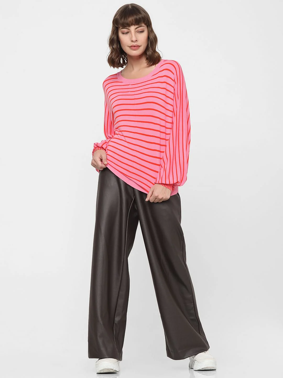 Pink Striped Balloon Sleeves Pullover - Image 5