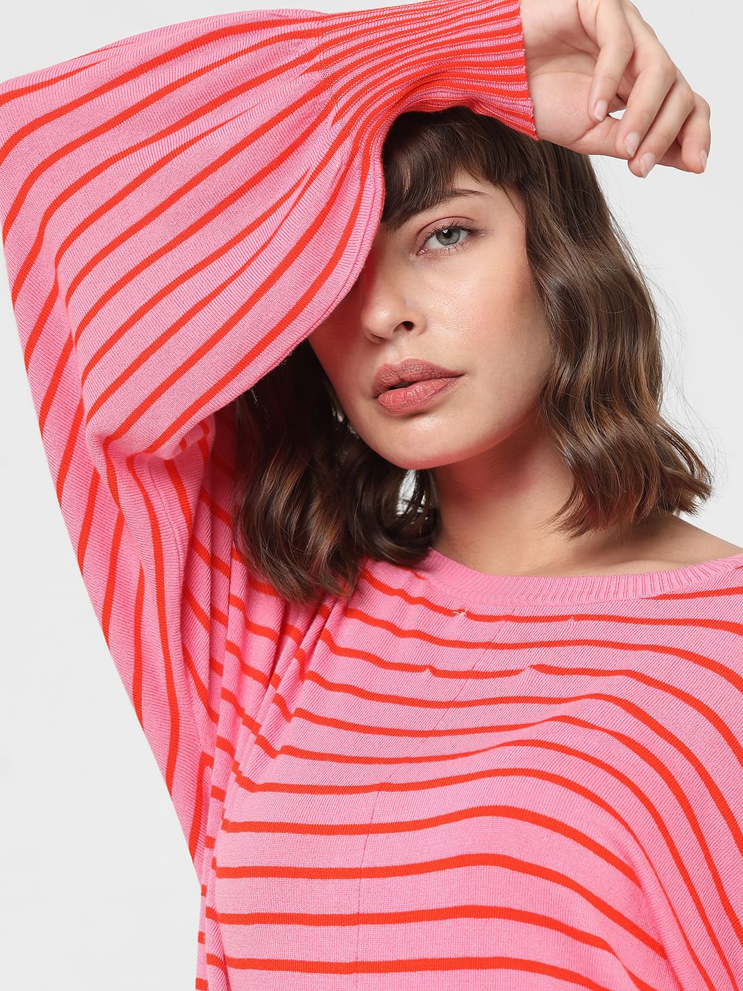 Pink Striped Balloon Sleeves Pullover - Image 6