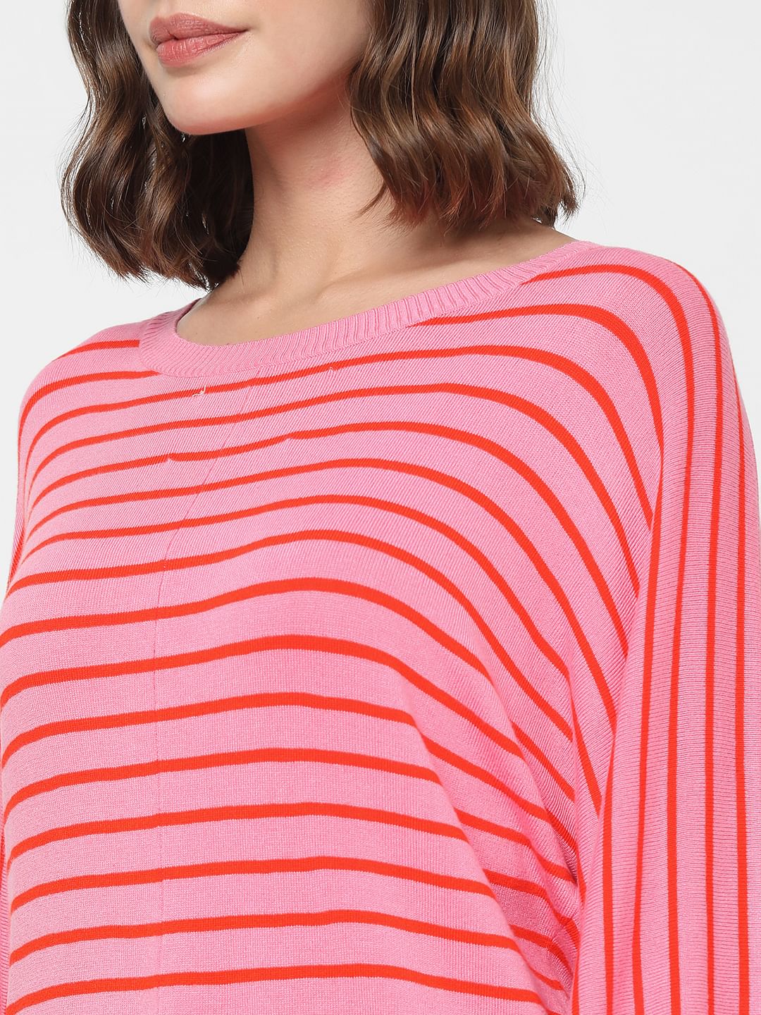 Pink Striped Balloon Sleeves Pullover - Image 8