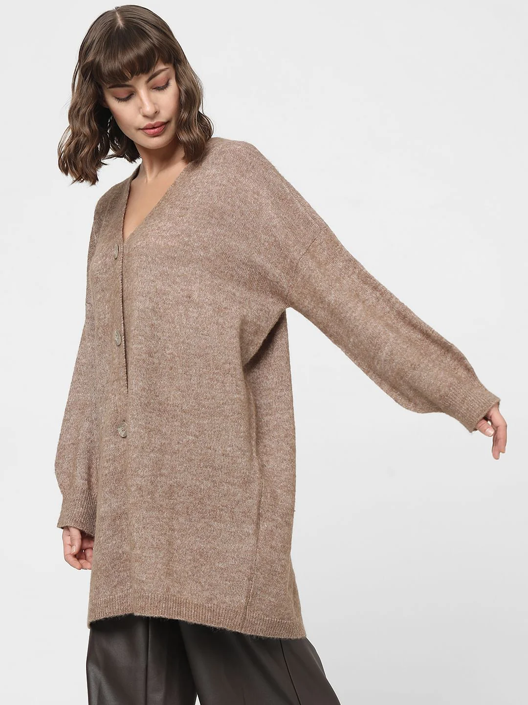 Brown Buttoned Front Cardigan - Image 3