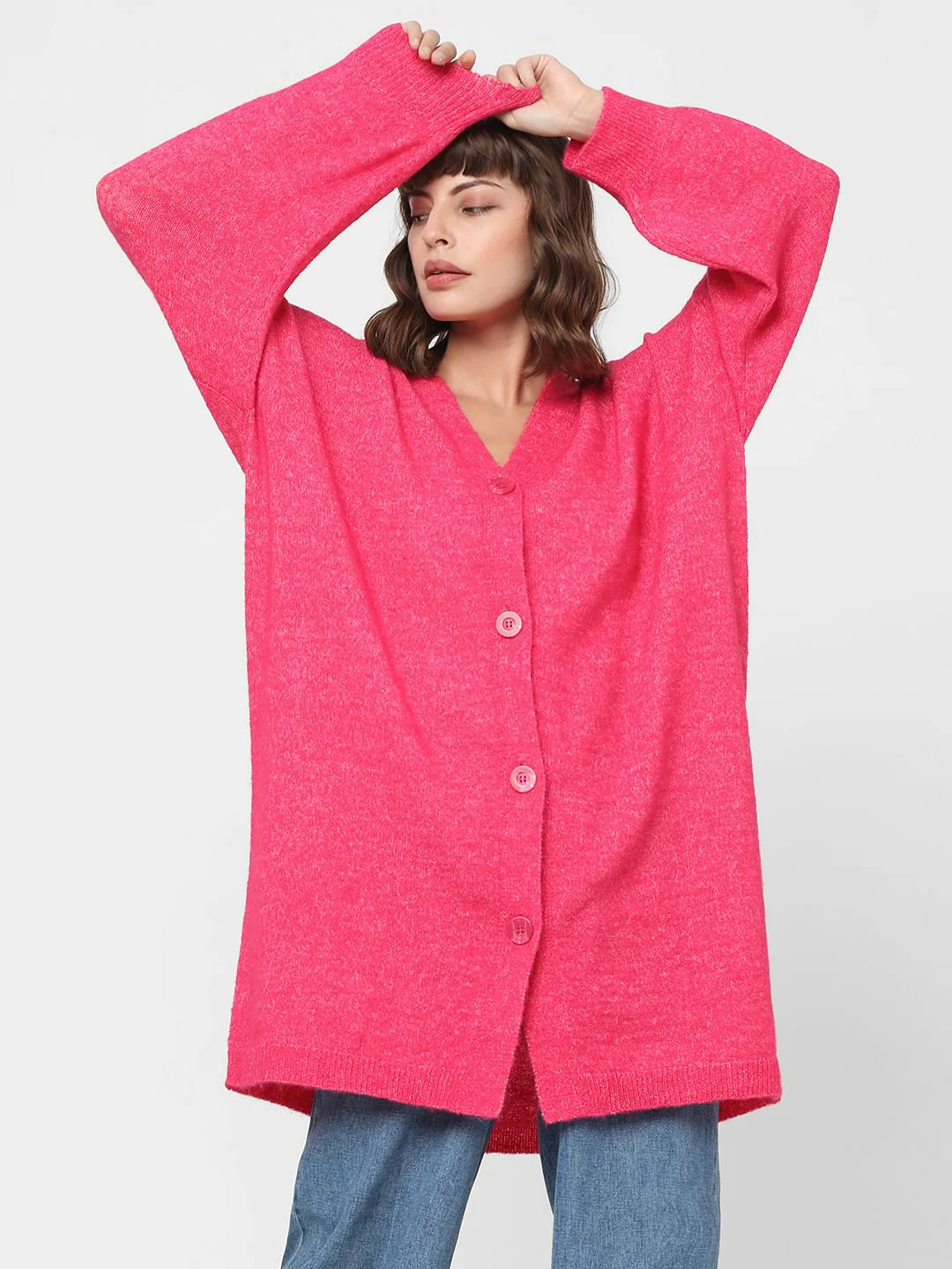 Hot Pink Buttoned Front Cardigan - Image 2