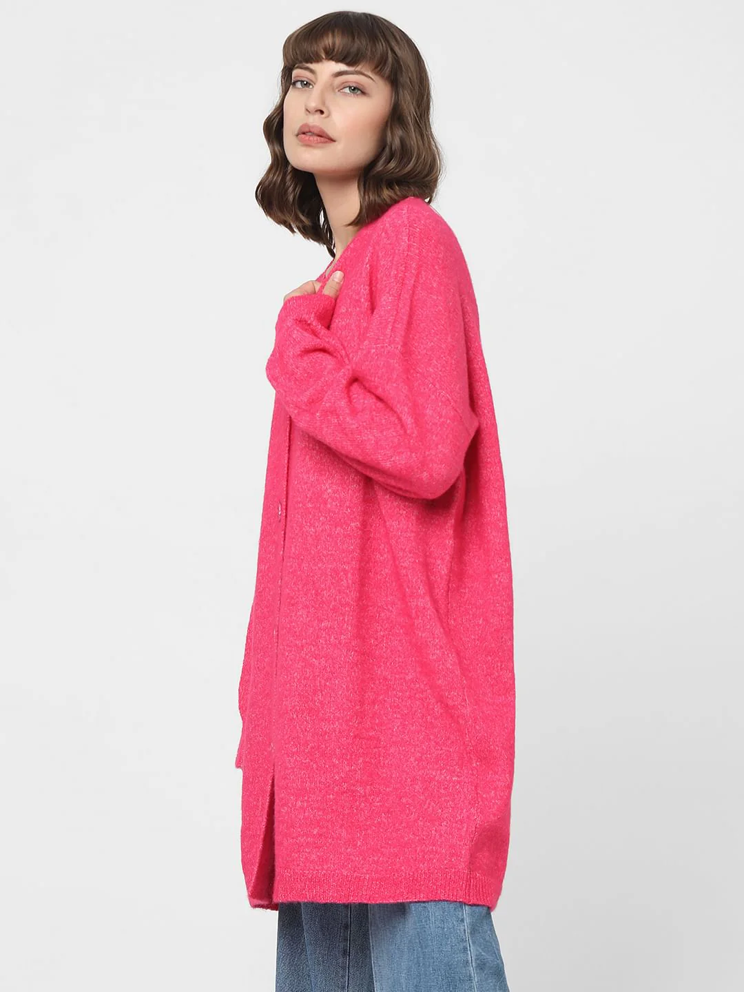 Hot Pink Buttoned Front Cardigan - Image 3