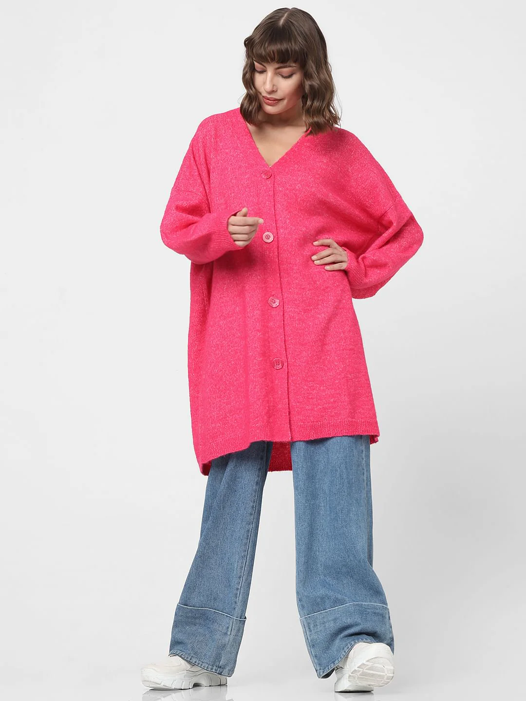 Hot Pink Buttoned Front Cardigan - Image 5