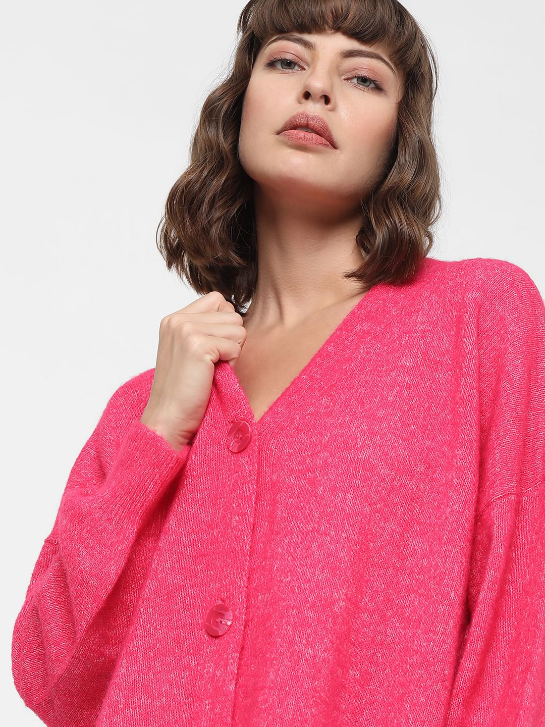 Hot Pink Buttoned Front Cardigan - Image 6