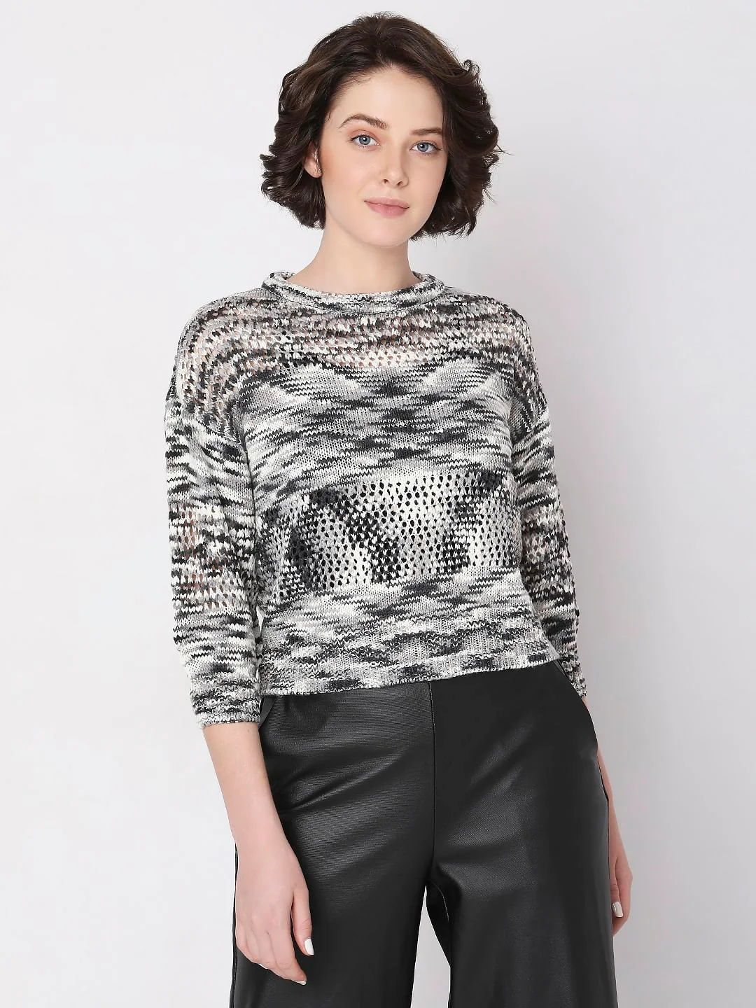 Black Printed Jacquard Knit Pullover - Image 2