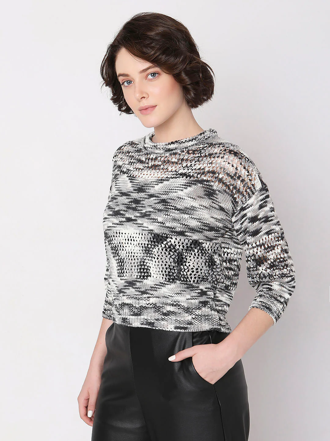 Black Printed Jacquard Knit Pullover - Image 3