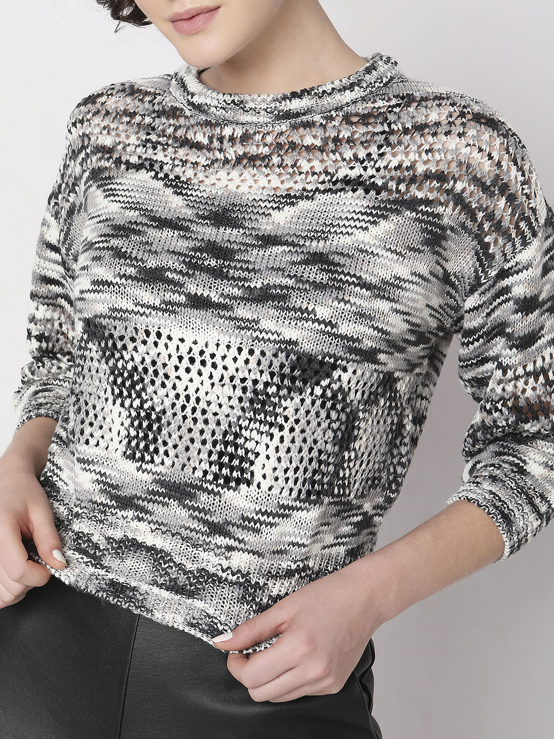 Black Printed Jacquard Knit Pullover - Image 6