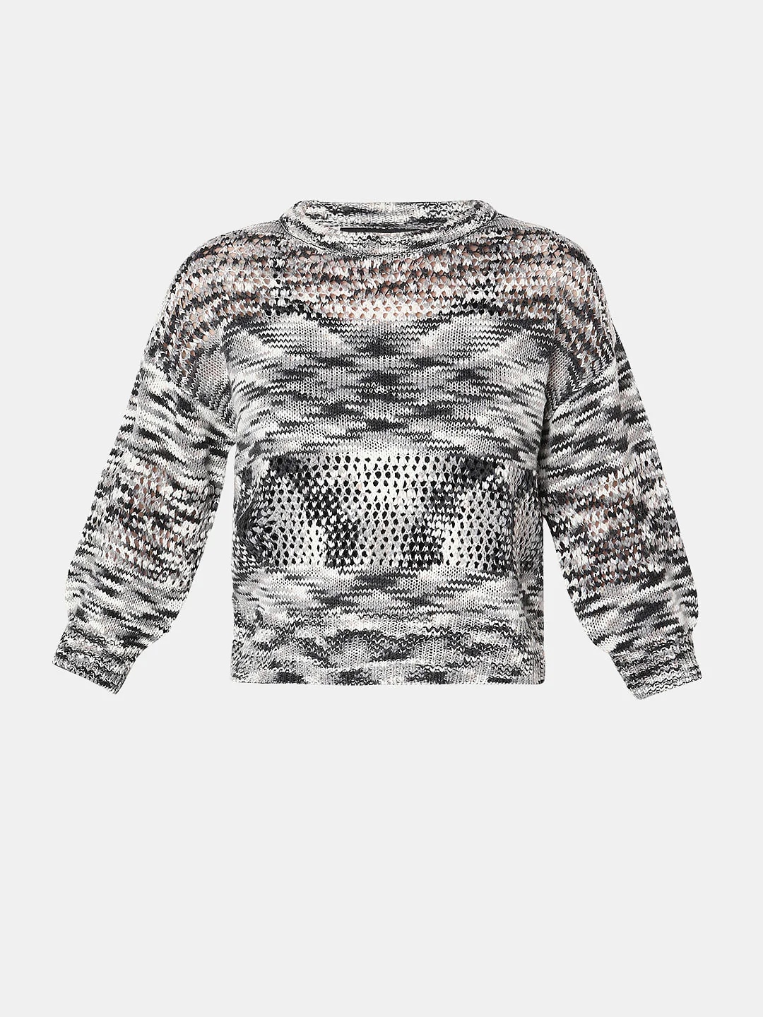 Black Printed Jacquard Knit Pullover - Image 7