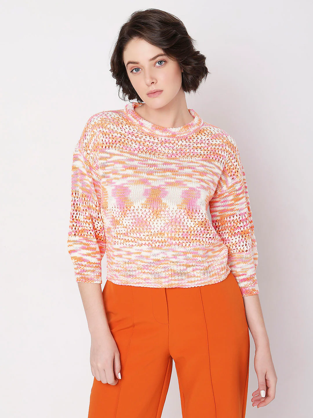 Orange Jacquard Knit Pullover - Image 2