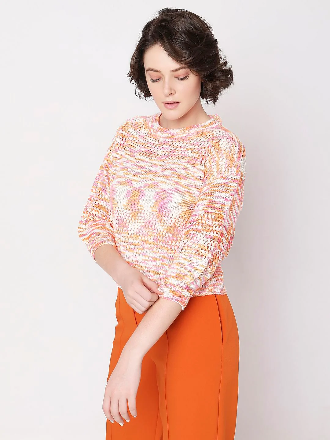 Orange Jacquard Knit Pullover - Image 3